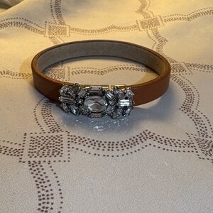 Fossil Brown leather bracelet/cuff with Crystal Embellishments